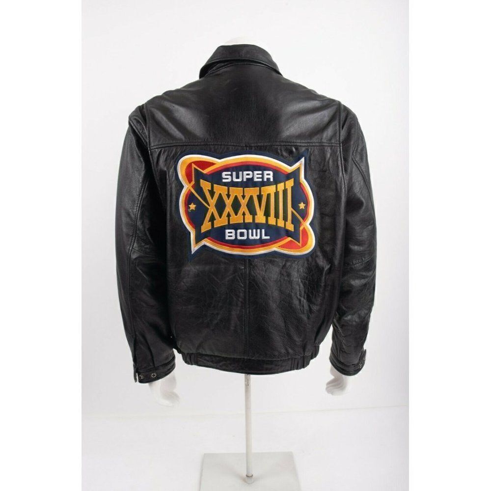 NFL Super Bowl 38 Champions Leather Bomber Coat Men's L New England Patriots